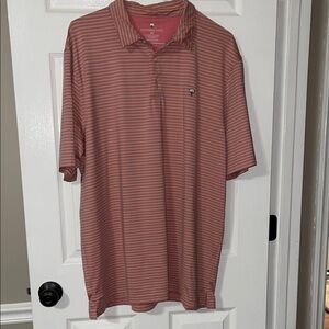 Southern Shirt Co Men's Striped Polo Shirt - Rust with blue and yellow stripes.